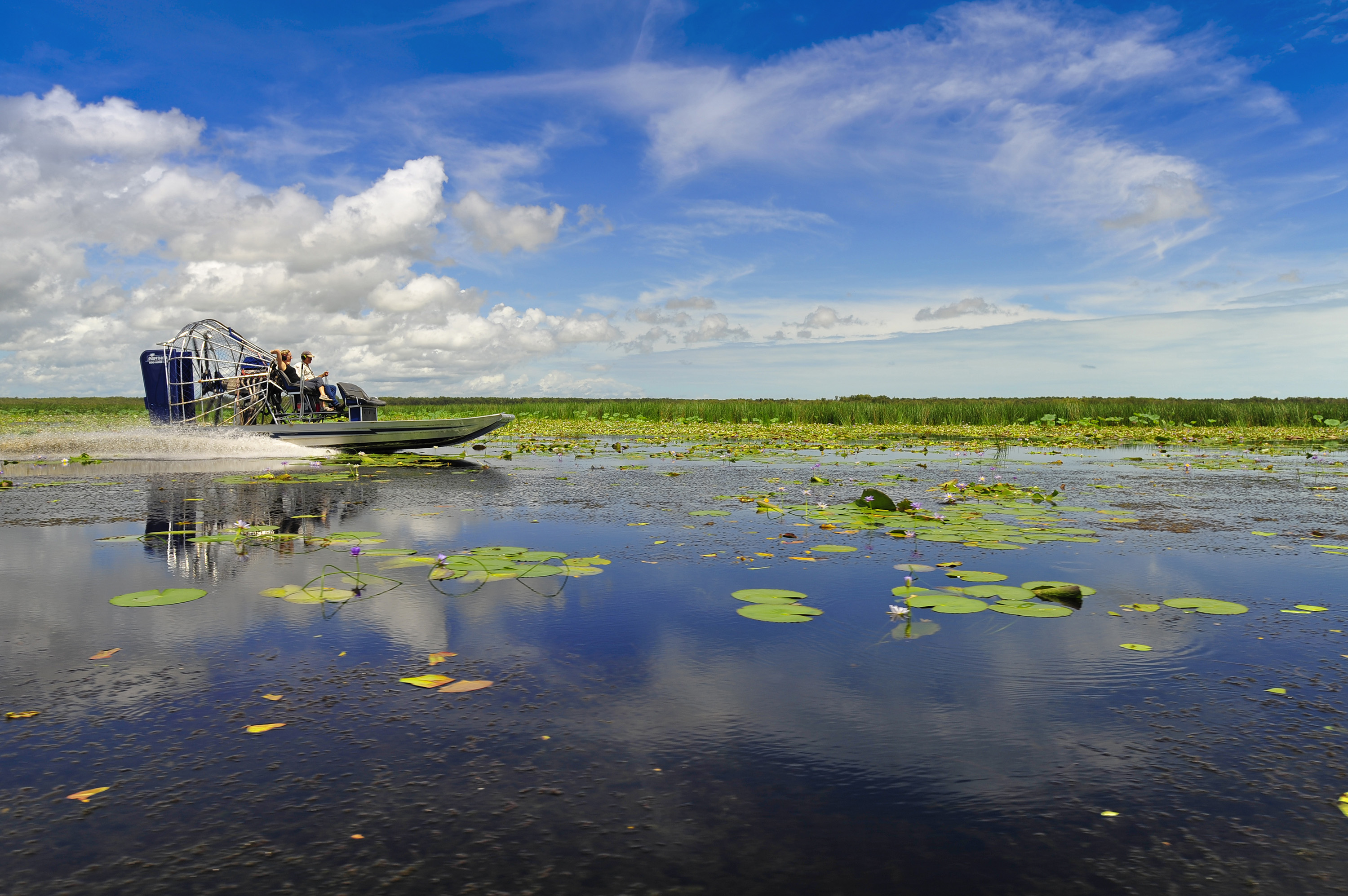 Group of people on an airboat tour at Mary River
