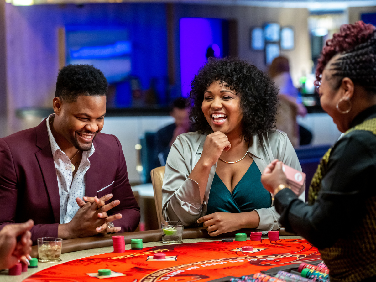Couple having fun playing blackjack