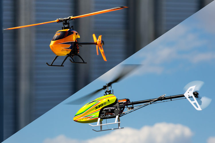 Blade 230S and 330S RC helicopters in flight