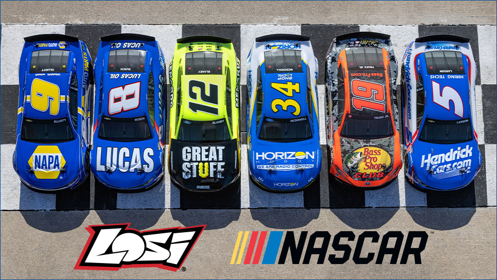 Losi NASCAR RC Race Car Group Shot with Logo