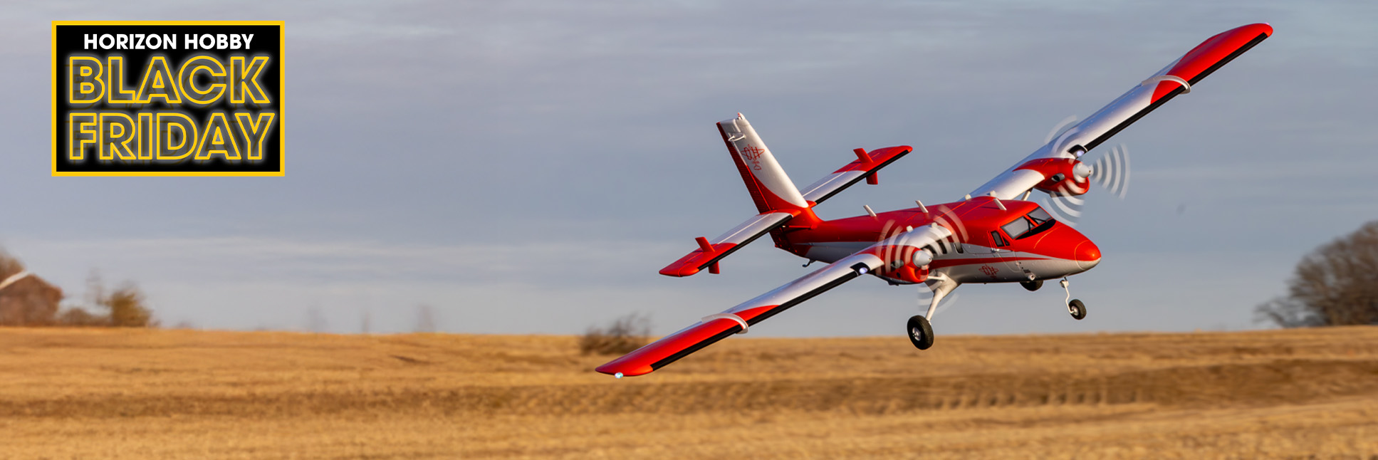Action Shot of the E-flite DHC-6 Twin Otter 1.4m Bind-N-Fly Basic AS3X+ and SAFE Select RC Airplane with the Black Friday Sale Logo Action Shot of the E-flite DHC-6 Twin Otter 1.4m Bind-N-Fly Basic AS3X+ and SAFE Select RC Airplane with the Black Friday Sale Logo