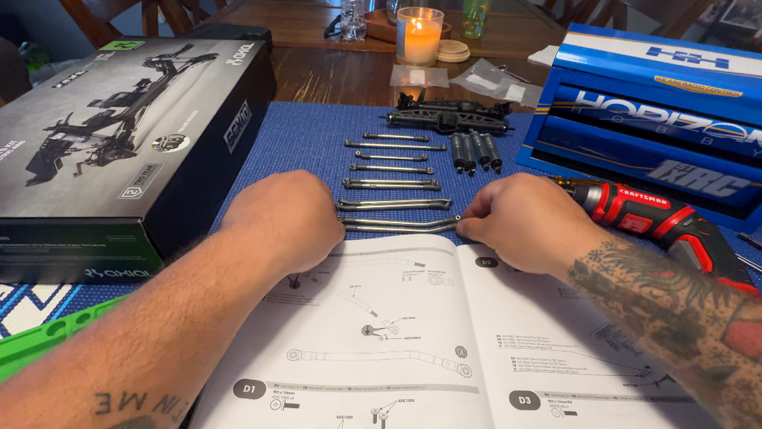 RC kit links, shocks, and axles