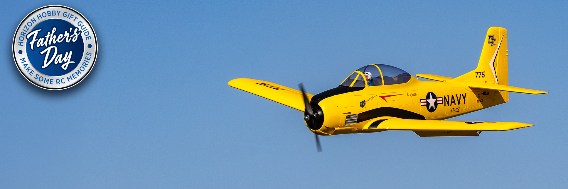 Action Shot of E-flite  Carbon-Z T-28 Trojan 2.0m Bind-N-Fly Basic AS3X and SAFE Select with Horizon Hobby Father's Day 2025 Logo