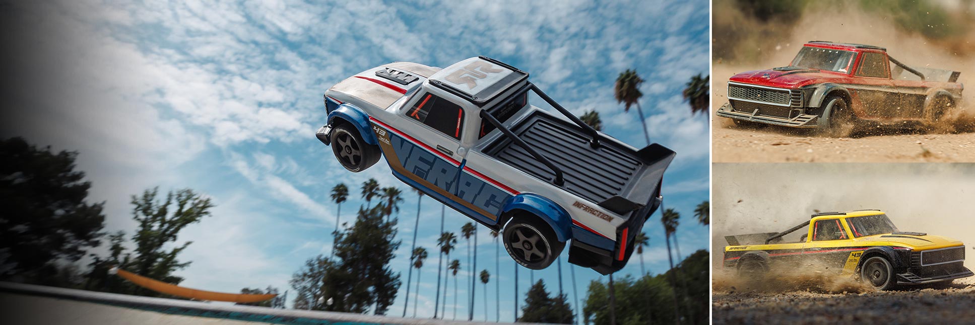 Action shot of the ARRMA 1/12 INFRACTION GROM Ready-To-Run Brushless All-Road Street Bash