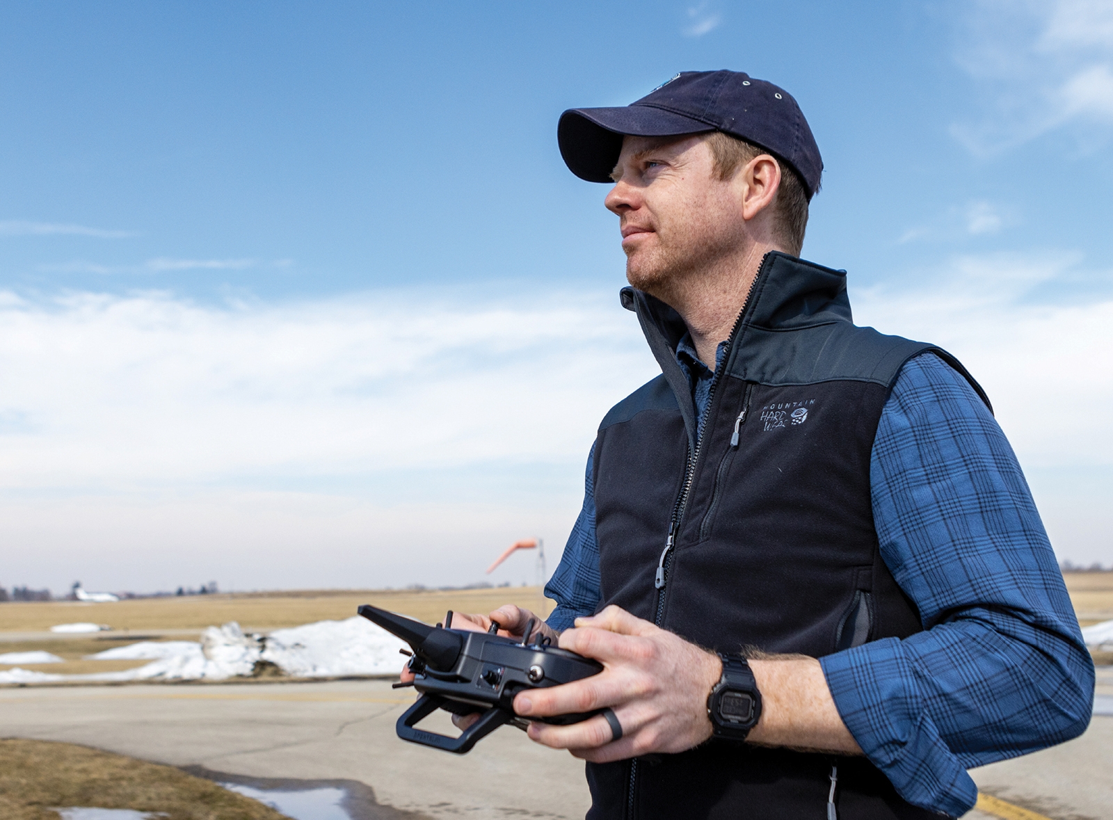 Jon Gruber and his RC transmitter at the airfield