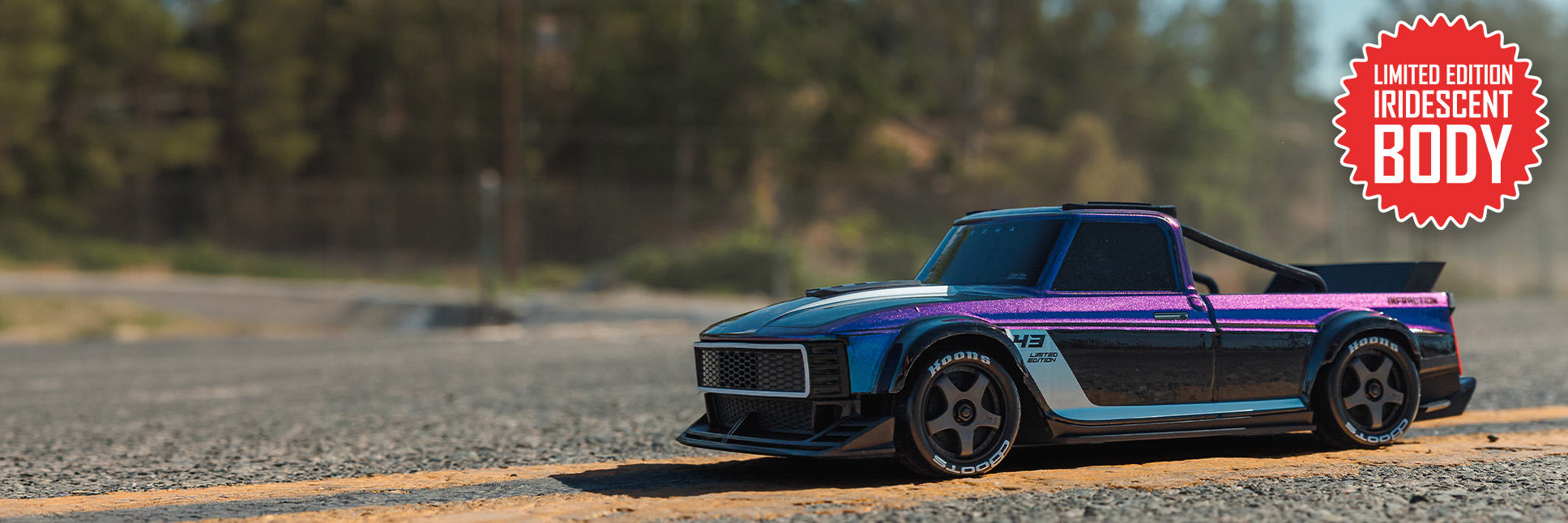 Action shot of the ARRMA 1/12 INFRACTION GROM Ready-To-Run Brushless All-Road Street Bash in Limited Edition Blue