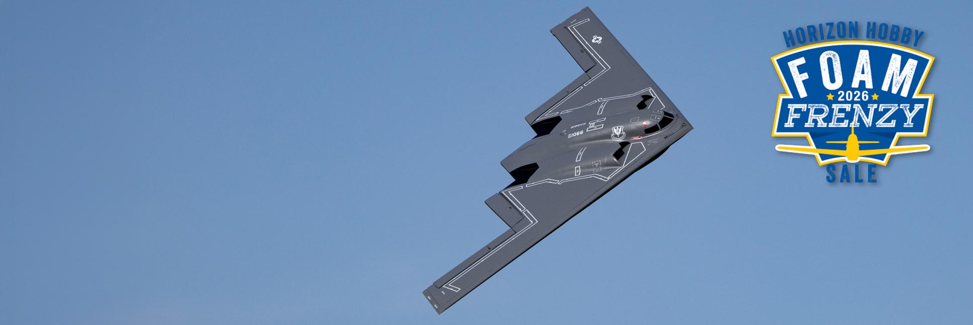 Horizon Hobby Foam Frenzy Sale Graphic with the E-flite Micro B-2 Spirit of America Twin 30mm EDF BNF Basic RC Jet Plane