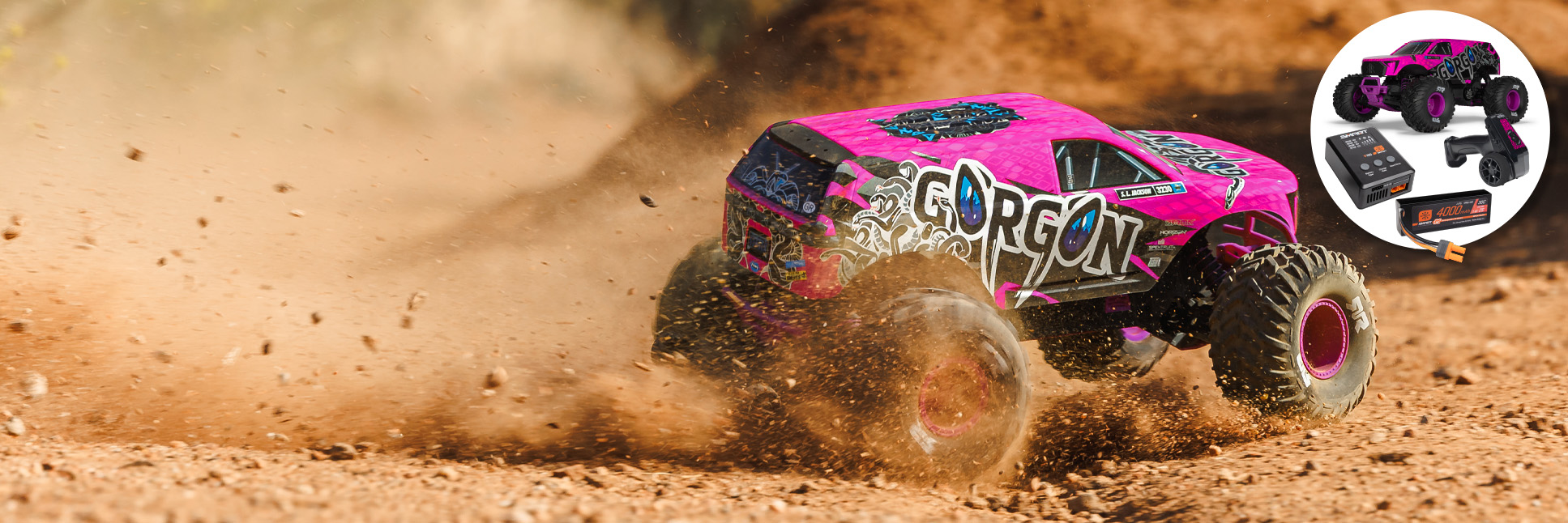 ARRMA Limited Edition 1/10 GORGON 223S 2WD Ready-to-Run Brushless RC Monster Truck (Batteries & Charger Included), Pink/Black