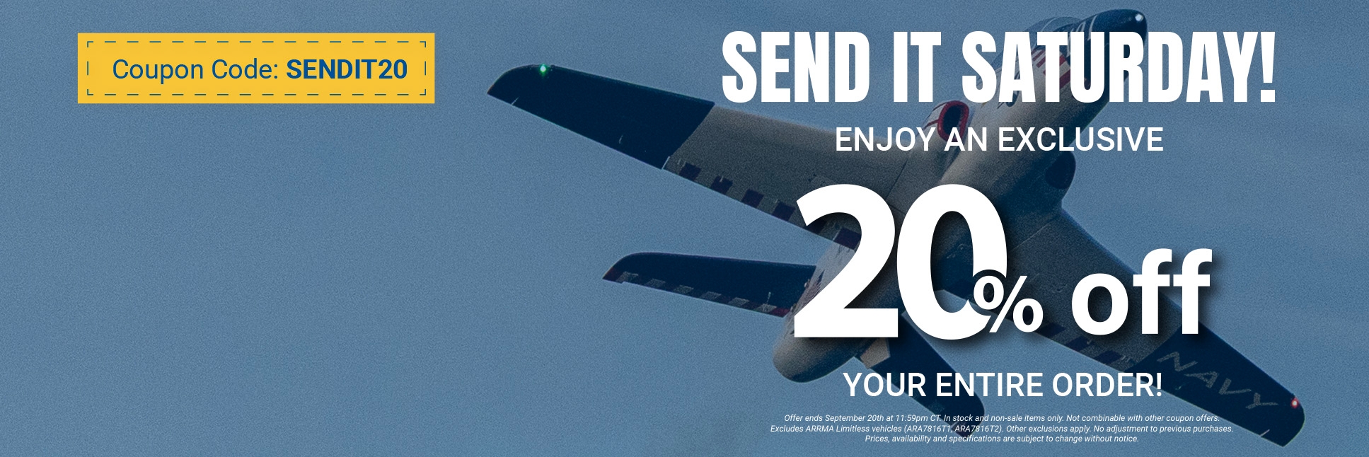 Horizon Hobby Send It Saturday Save 20% off Sitewide Graphic Horizon Hobby Send It Saturday Save 20% off Sitewide Graphic