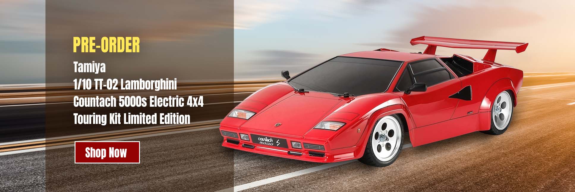 Shop Tamiya 1/10 TT-02 Lamborghini Countach 5000S Electric 4x4 Touring Kit, LIMITED EDITION Shop Tamiya 1/10 TT-02 Lamborghini Countach 5000S Electric 4x4 Touring Kit, LIMITED EDITION