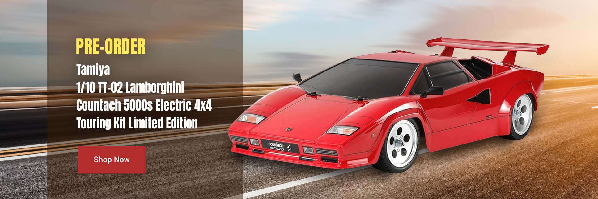 Shop Tamiya 1/10 TT-02 Lamborghini Countach 5000S Electric 4x4 Touring Kit, LIMITED EDITION Shop Tamiya 1/10 TT-02 Lamborghini Countach 5000S Electric 4x4 Touring Kit, LIMITED EDITION