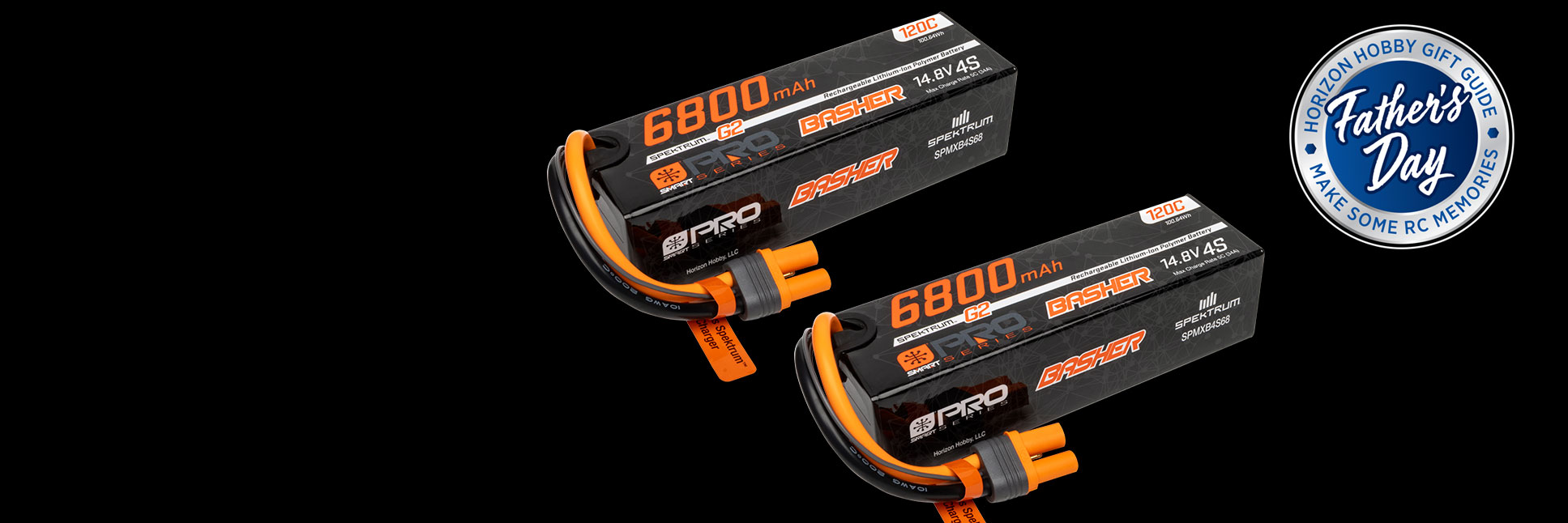 Spektrum 14.8V 6800mAh 4S 120C Smart G2 Pro Basher LiPo Battery: IC5 with the Horizon Hobby Father's Day Logo