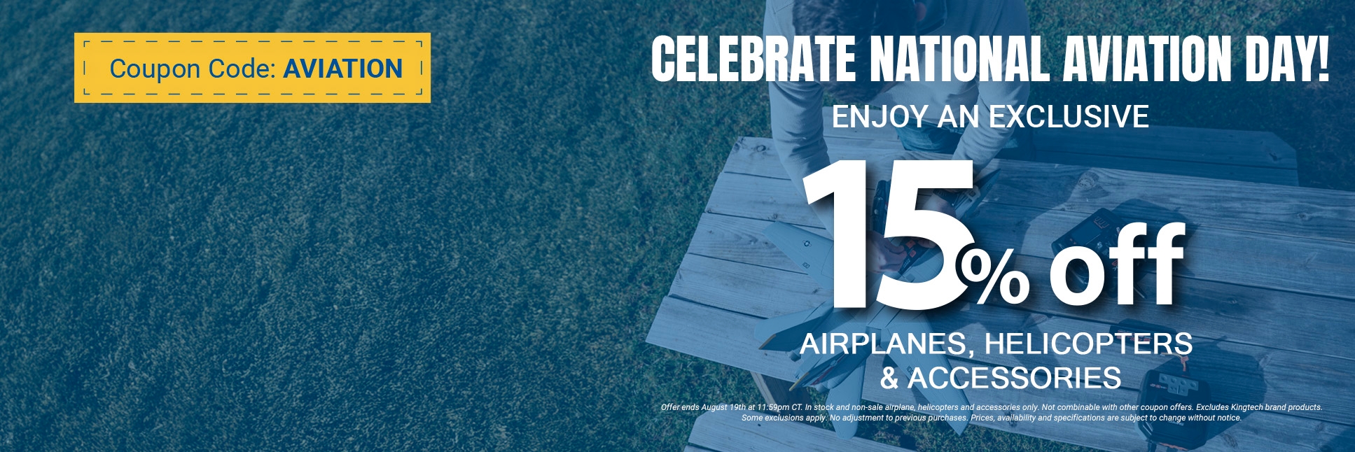 Horizon Hobby National Aviation Day Save 15% off RC Airplanes, Helicopters and Accessories Promotion Graphic