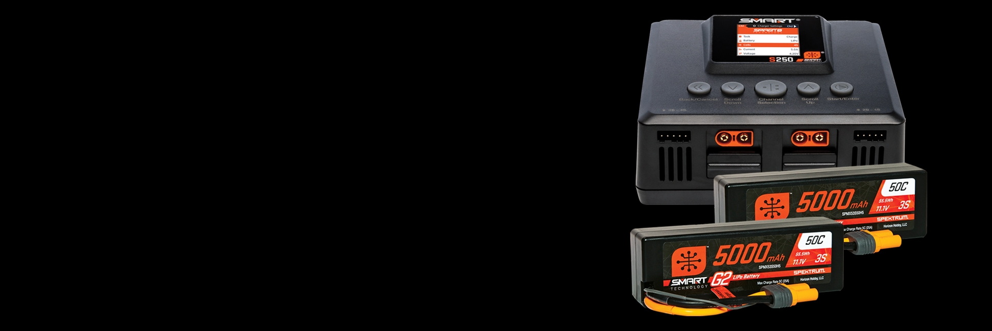 Spektrum Smart Powerstage 6S Surface Bundle: (2) G2 5000mAh 3S LiPo IC5 & S250 Charger Spektrum Smart Powerstage 6S Surface Bundle: (2) G2 5000mAh 3S LiPo IC5 & S250 Charger