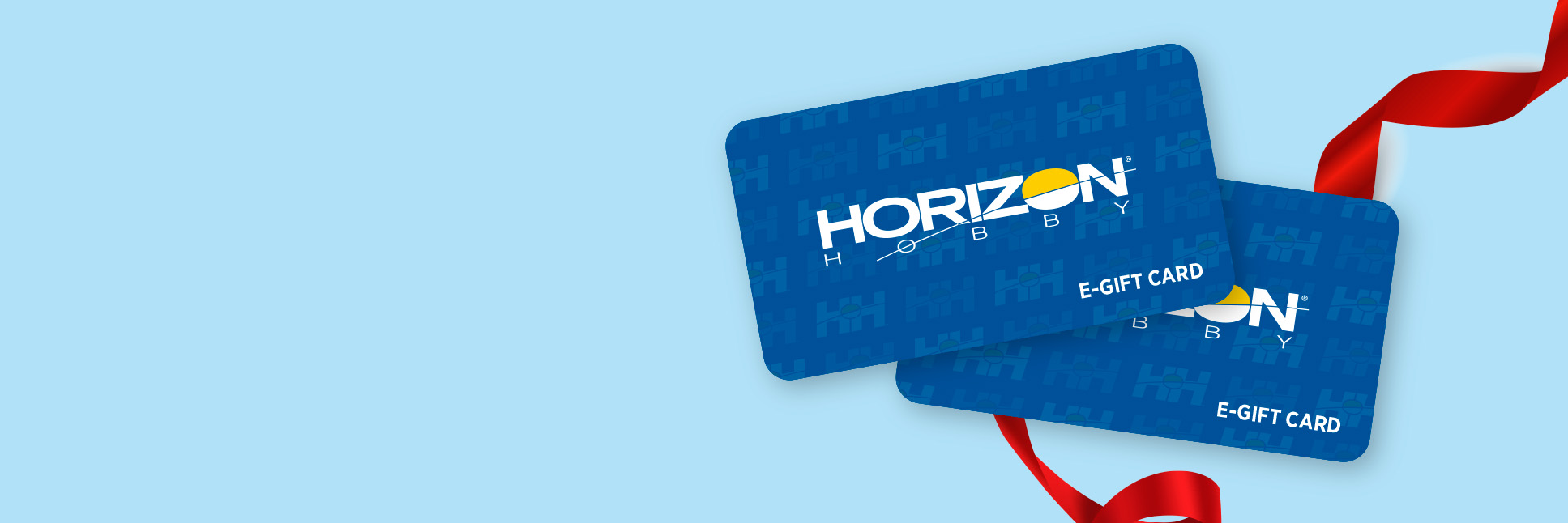 Horizon Hobby E-Gift Card Banner with red ribbon and blue background 
