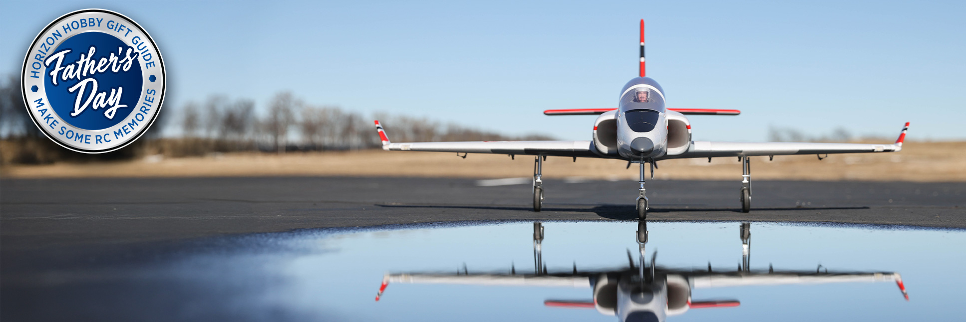 Glamour shot of E-flite Viper 90mm EDF RC Jet Plane Almost-Ready-To-Fly Plus with Horizon Hobby Father's Day 2025 Logo