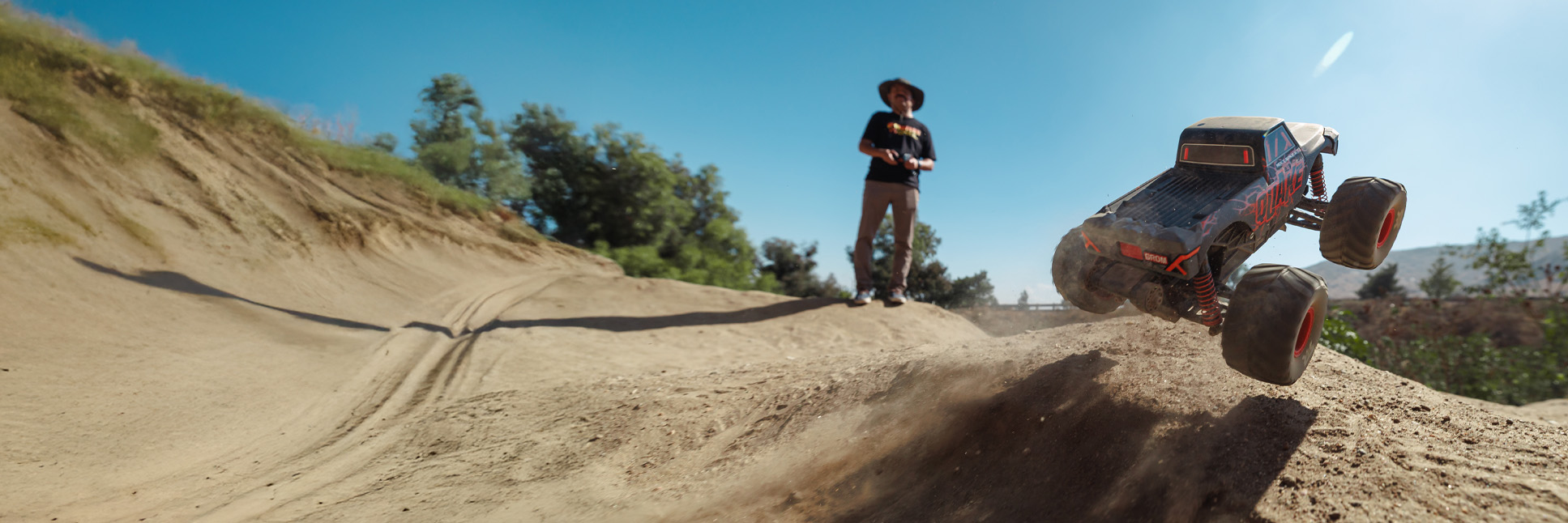 Action shot of the ARRMA QUAKE GROM 4X4 Ready-to-Run 1/16 scale RC Monster Truck