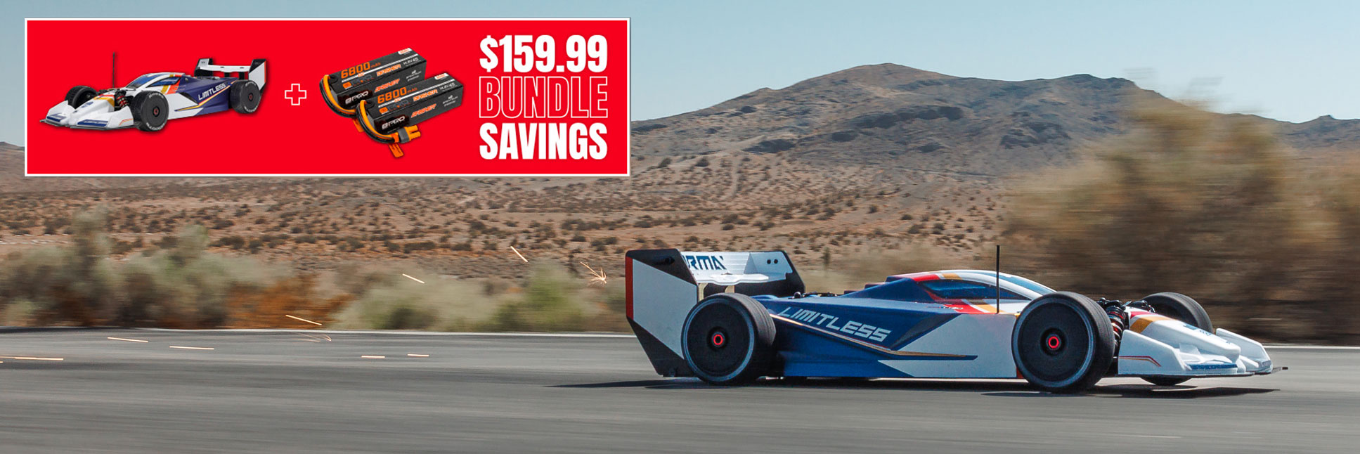 ARRMA 1/7 LIMITLESS 120 8S AVC 4X4 Ready-To-Run RC Speed Machine (2 Batteries Included) racing on blacktop