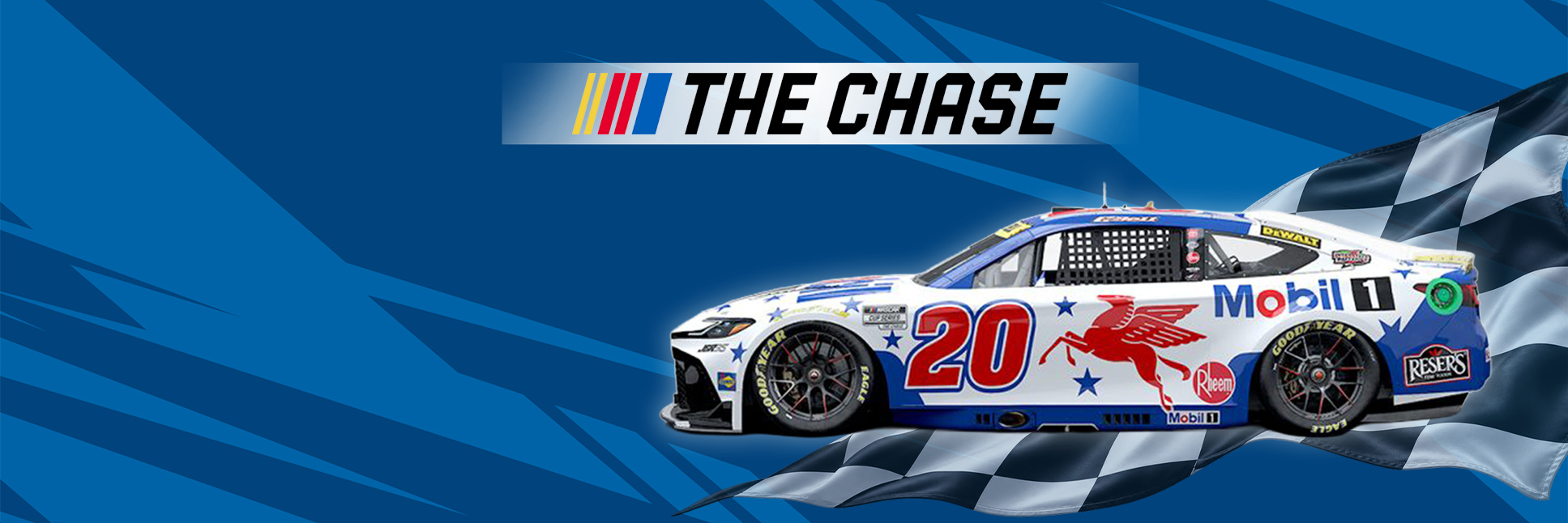 Pro-Line The Chase Graphic for NASCAR Race Winning Livery Wrap: Christopher Bell No. 20 Mobil 1 with checkered flag