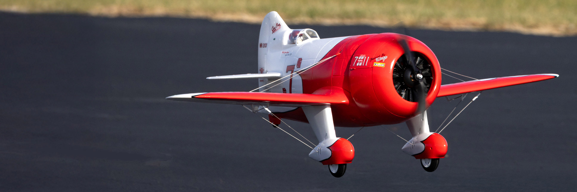 Action shot of the E-flite Gee Bee R-2 1.0m RC Plane