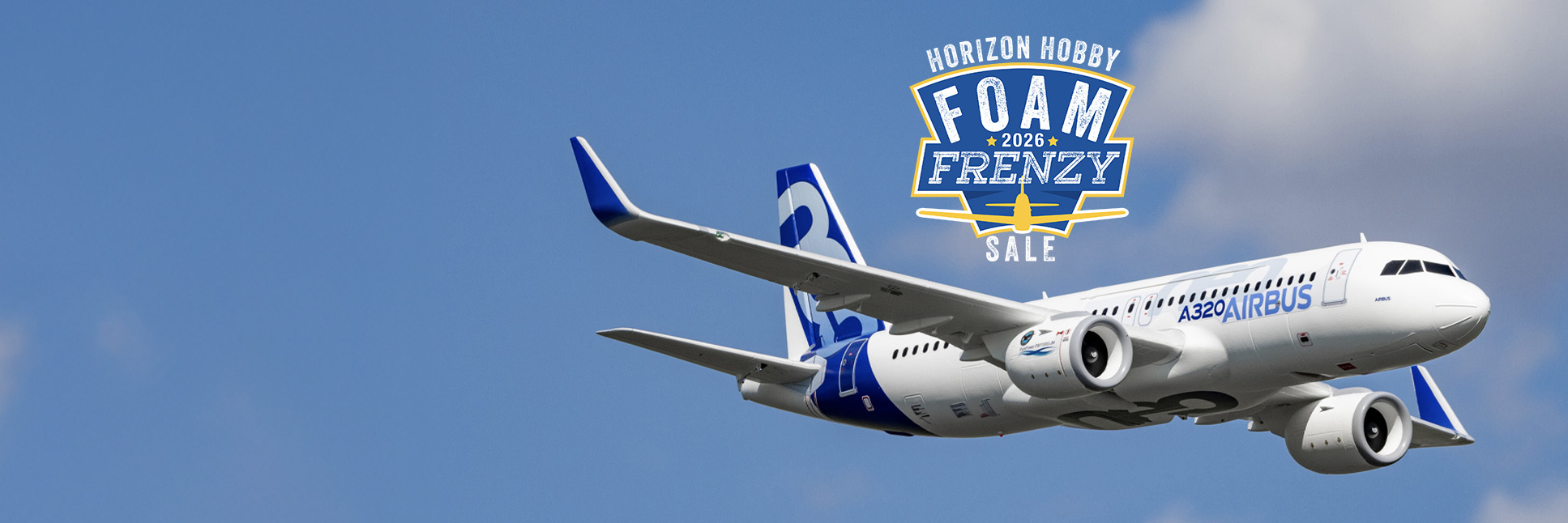 Horizon Hobby Foam Frenzy Sale Graphic with the E-flite Airbus A320neo Twin 64mm EDF RC Jet Airliner