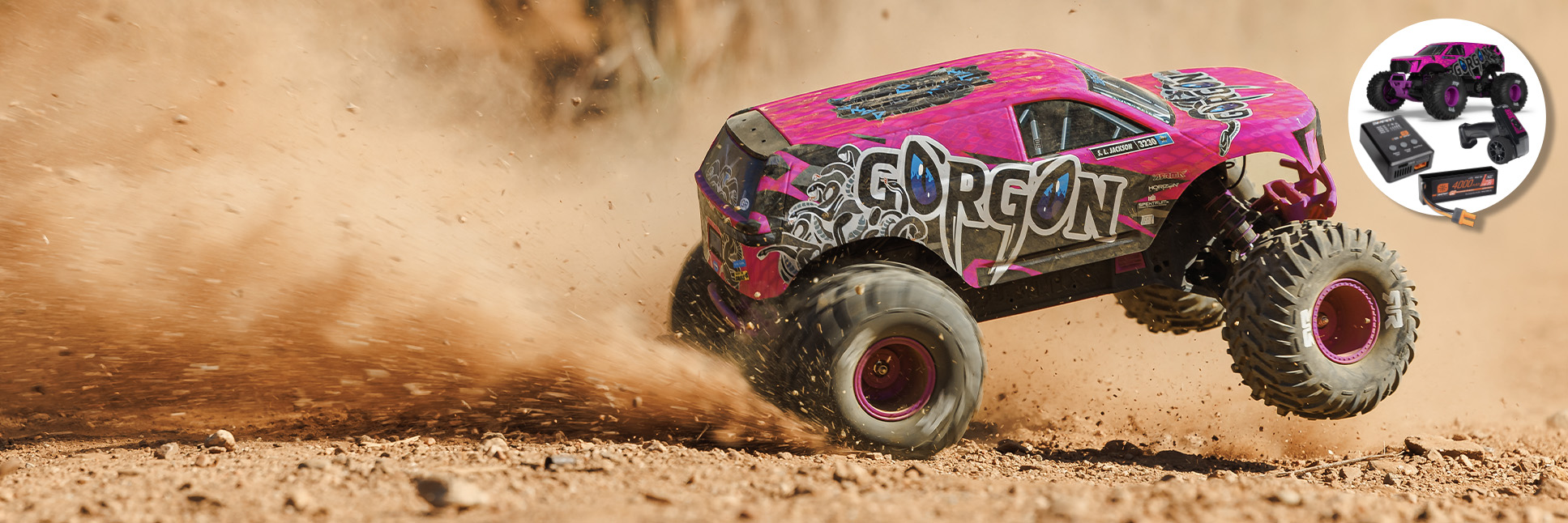 ARRMA Limited Edition 1/10 GORGON 223S 2WD Ready-to-Run Brushless RC Monster Truck (Batteries & Charger Included), Pink/Black ARRMA Limited Edition 1/10 GORGON 223S 2WD Ready-to-Run Brushless RC Monster Truck (Batteries & Charger Included), Pink/Black