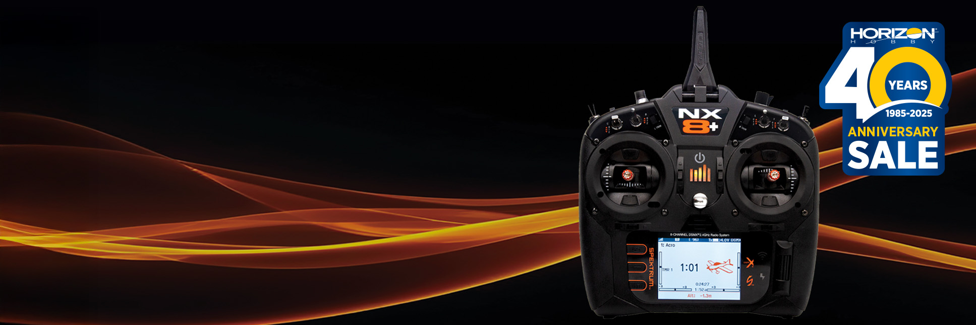 Spektrum NX8+ 20-Channel DSMX Transmitter with Horizon Hobby 40th Anniversary Sale Logo Spektrum NX8+ 20-Channel DSMX Transmitter with Horizon Hobby 40th Anniversary Sale Logo