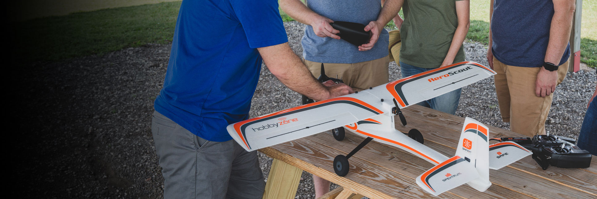 Action shot of the Flight School featuring the HobbyZone AeroScout S 2 1.1m RC airplane