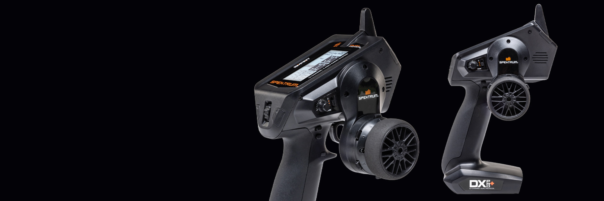 Glamour shot Spektrum DX Pro+ 12-Channel DSMR+ Transmitter on a black background Glamour shot Spektrum DX Pro+ 12-Channel DSMR+ Transmitter on a black background