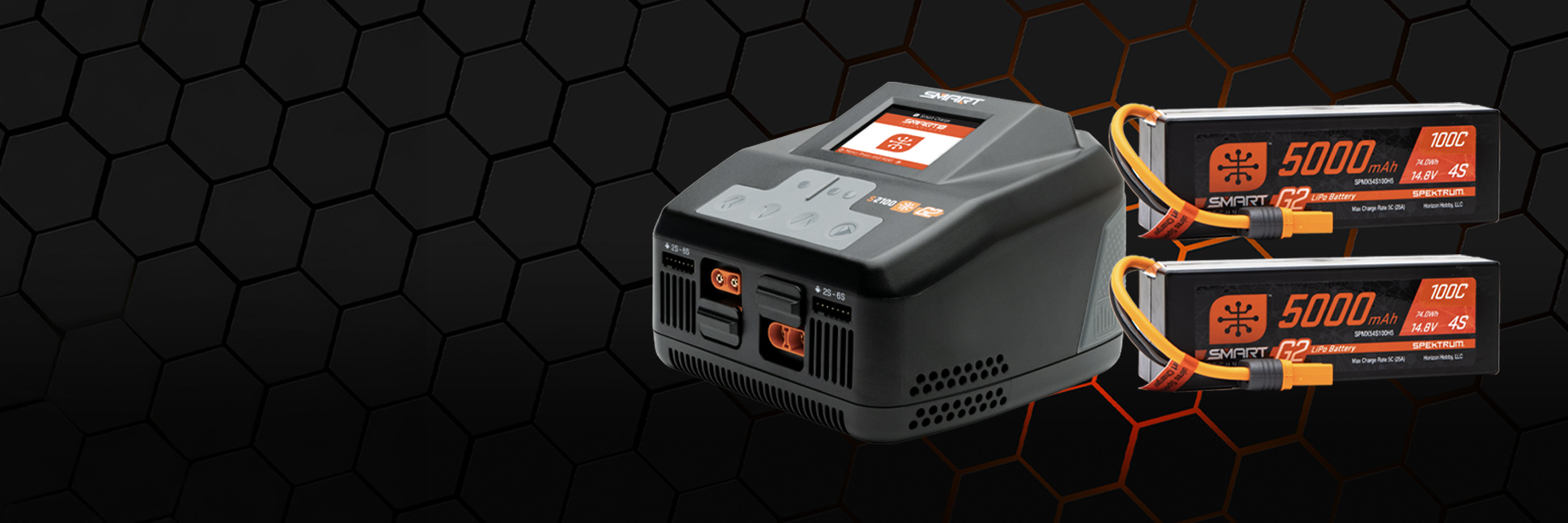 Spektrum Smart Powerstage 8S Surface Bundle: (2) G2 5000mAh 4S LiPo Battery with IC5 connector & S2100 Smart Charger Spektrum Smart Powerstage 8S Surface Bundle: (2) G2 5000mAh 4S LiPo Battery with IC5 connector & S2100 Smart Charger