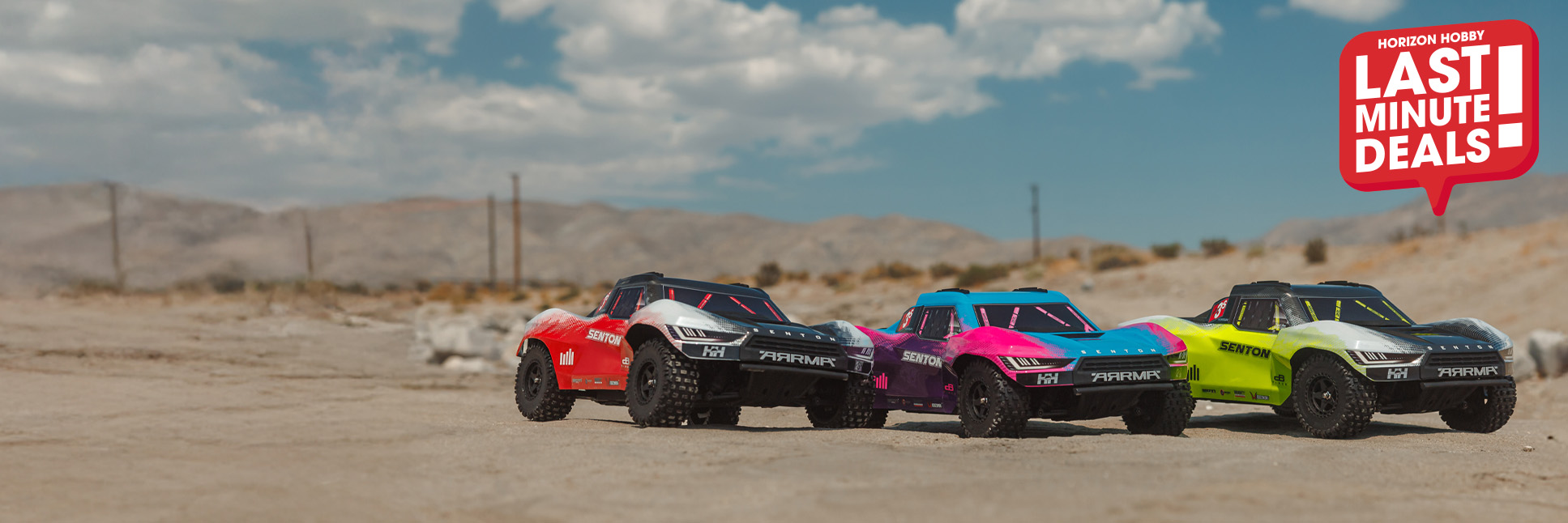 Action shot of the ARRMA 1/10 ARRMA SENTON DSC 223S with the Last Minute Deals logo Action shot of the ARRMA 1/10 ARRMA SENTON DSC 223S with the Last Minute Deals logo