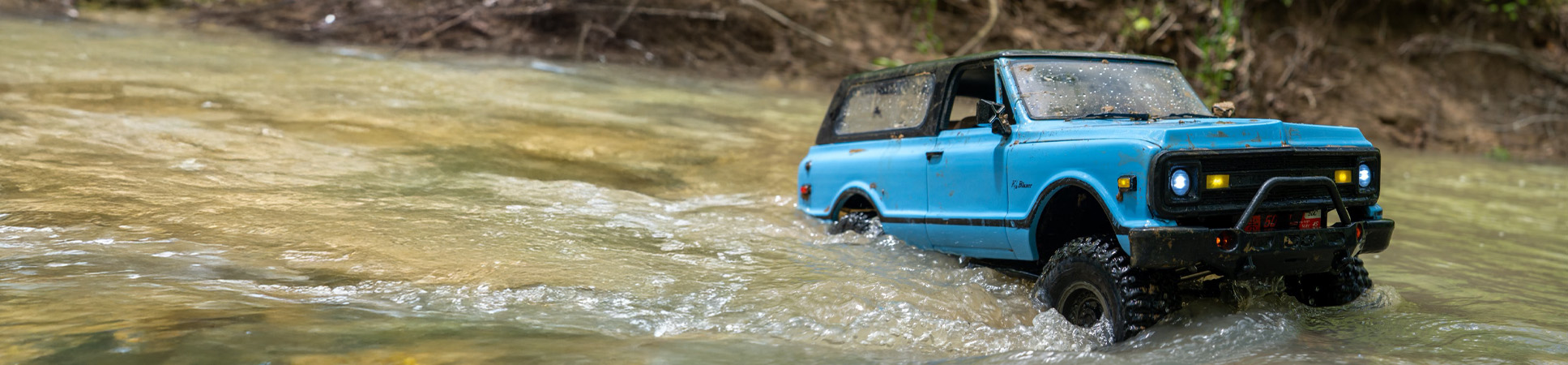 giant RC blazer in the river