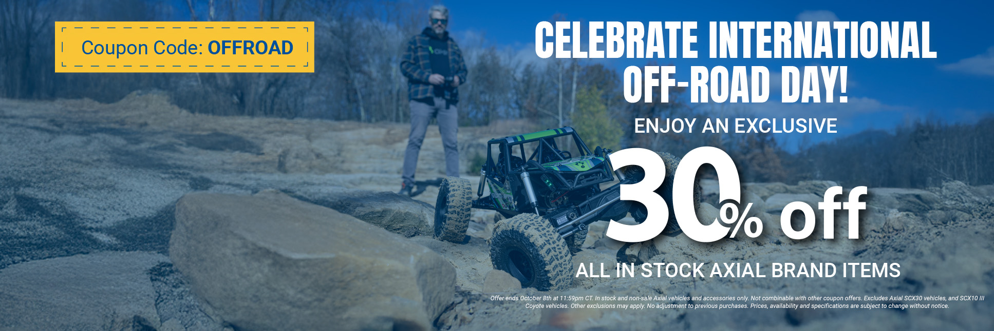 Horizon Hobby International Off-Road Day 30% off Axial RC Crawlers Sitewide Graphic
