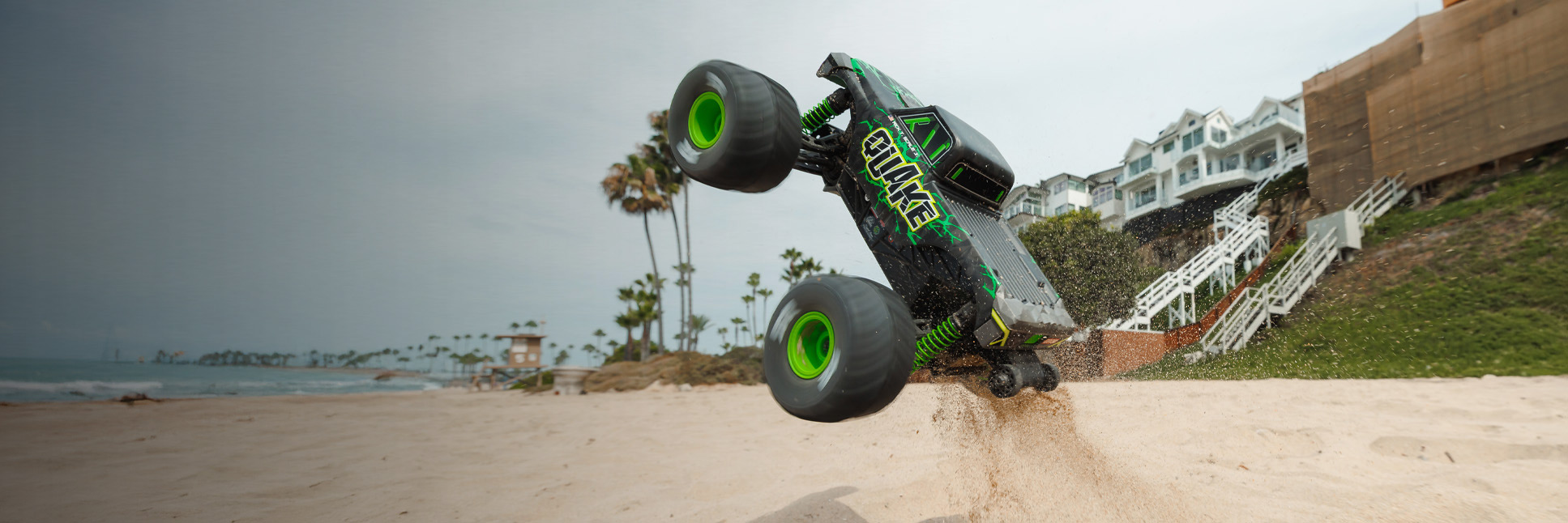 Action shot of the ARRMA QUAKE GROM 4X4 Ready-to-Run 1/16 scale RC Monster Truck