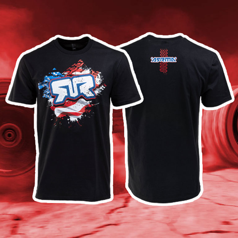 Image of ARRMA USA T-Shirt in black. The front graphic explodes with distressed stars-and-stripes energy behind a bold ARRMA logo. Image of ARRMA USA T-Shirt in black. The front graphic explodes with distressed stars-and-stripes energy behind a bold ARRMA logo.