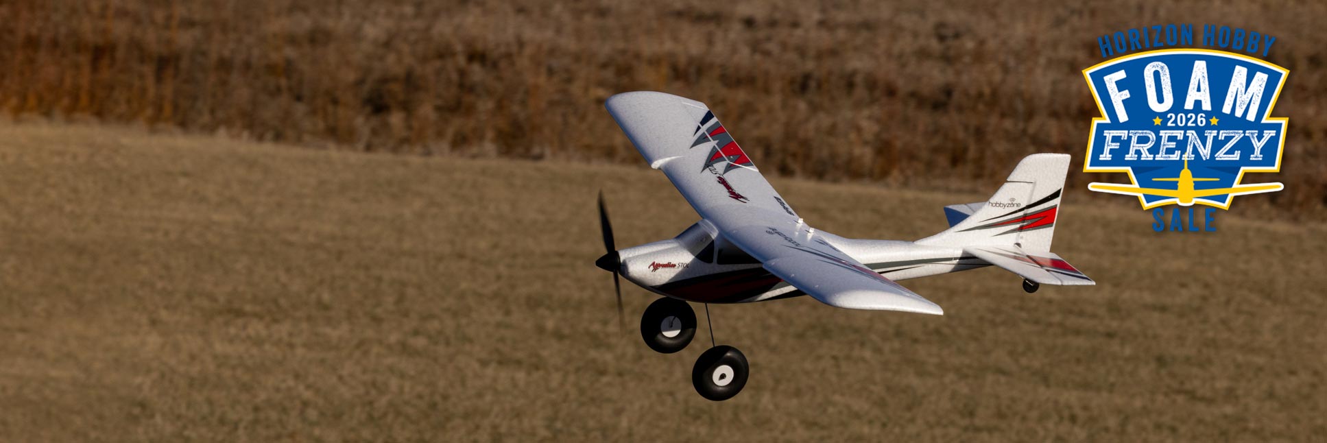 Horizon Hobby Foam Frenzy Sale Graphic with the HobbyZone Apprentice STOL S 700mm Ready-To-Fly RC Airplane with SAFE