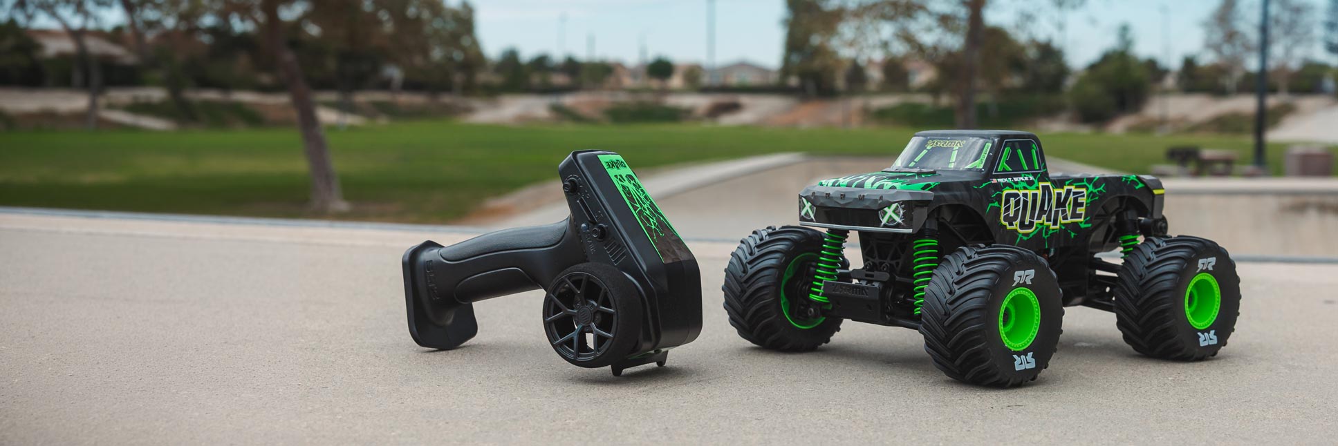 Action shot of the ARRMA QUAKE GROM 4X4 Ready-to-Run 1/16 scale RC Monster Truck