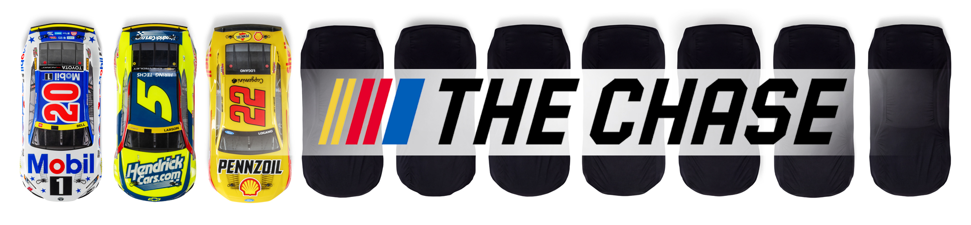 NASCAR The Chase logo with veiled RC cars on a white background NASCAR The Chase logo with veiled RC cars on a white background