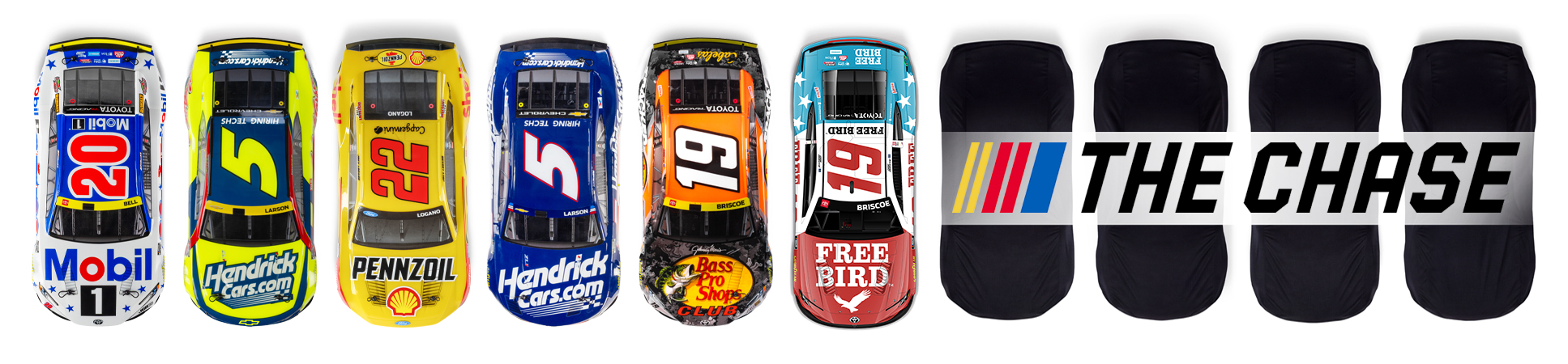 NASCAR The Chase logo with veiled RC cars on a white background NASCAR The Chase logo with veiled RC cars on a white background