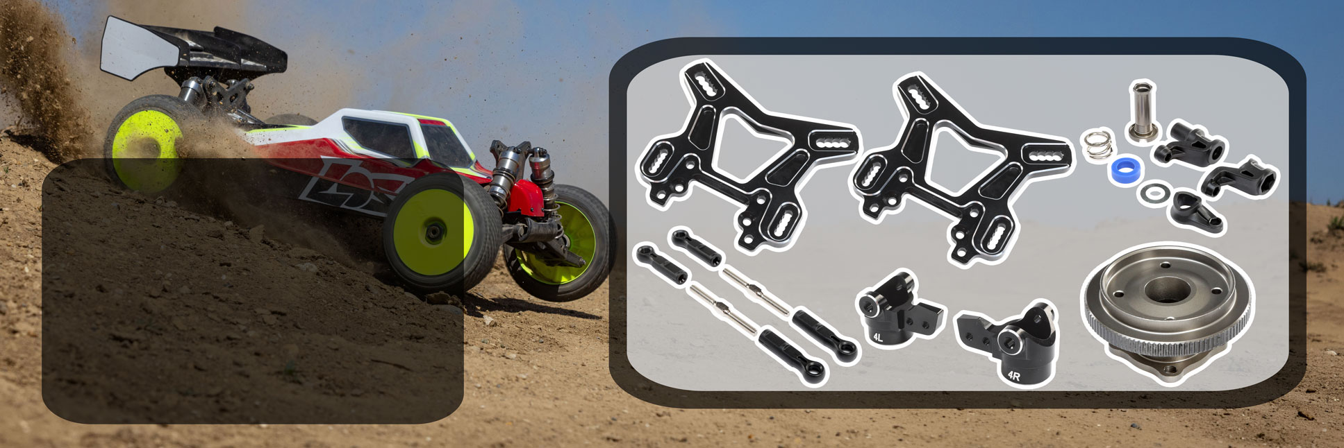 Action shot of the 1/8 Losi 8IGHT-XE bashing through dirt terrain
