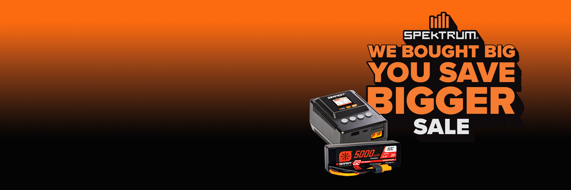 Spektrum Powerstage RC Battery and Charger Bundle with We Bought Big You Save Bigger Sale Logo