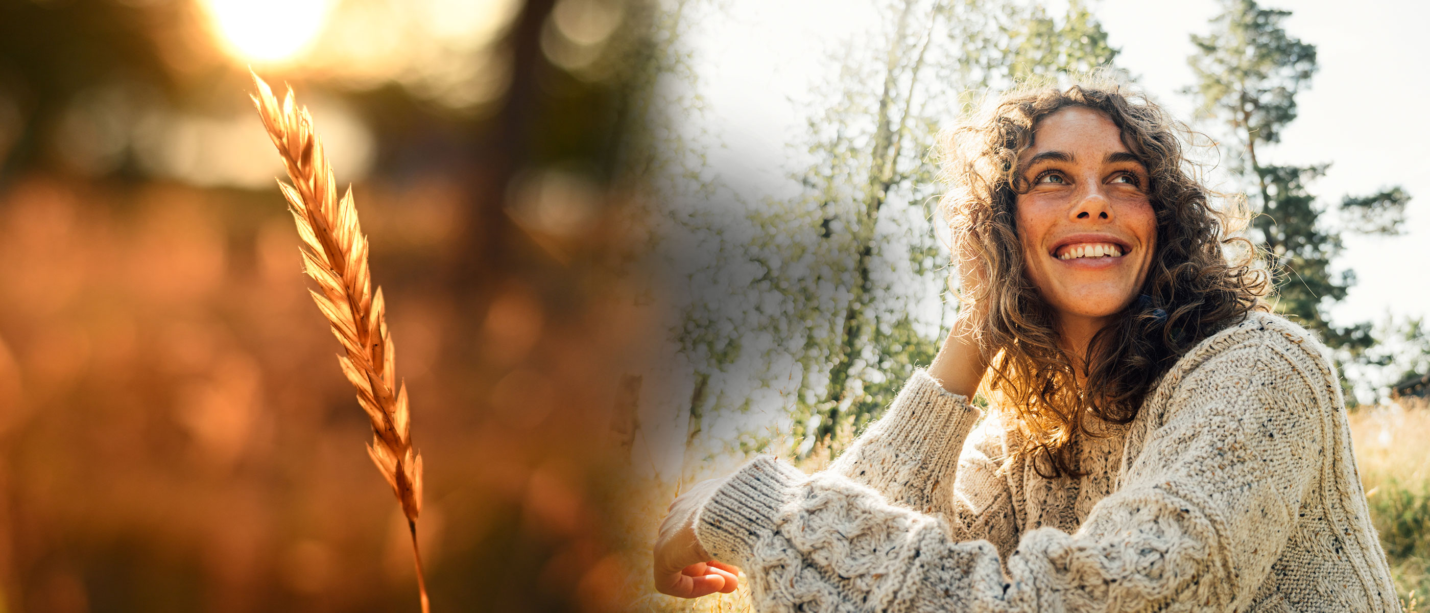 composite photo of a female model outdoors smiling and a plant taken with the NIKKOR Z DX 16-50mm f/2.8 VR lens