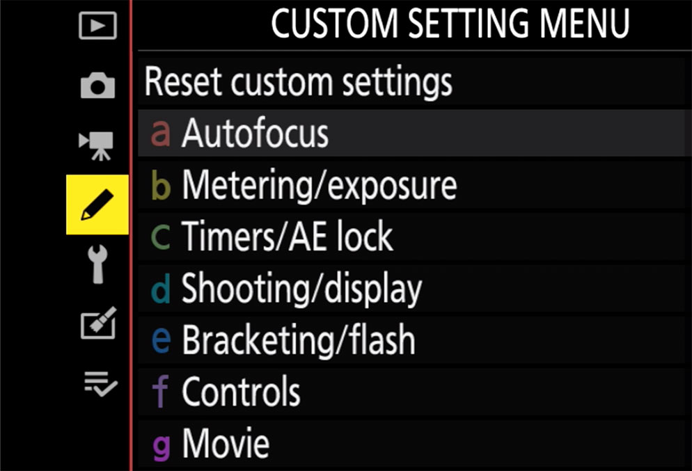Z 5 custom setting menu