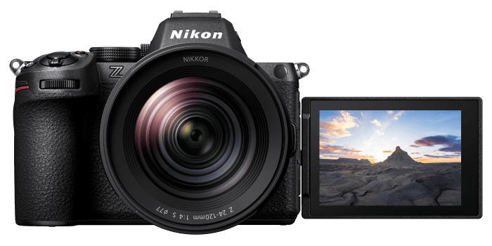 Product view of Z5II with vari-angle monitor in front-facing position.