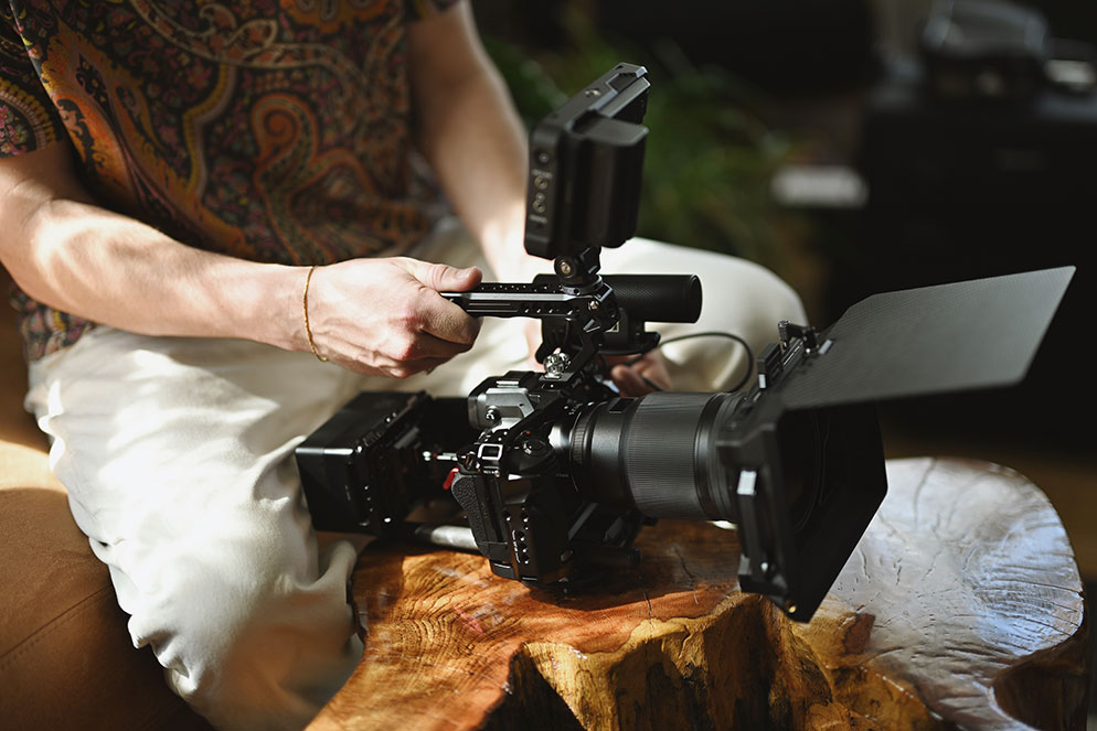 Kristine Rhome with a Z6III in a rig during a wedding film production