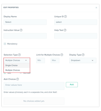 Single choice and multiple choice field selection