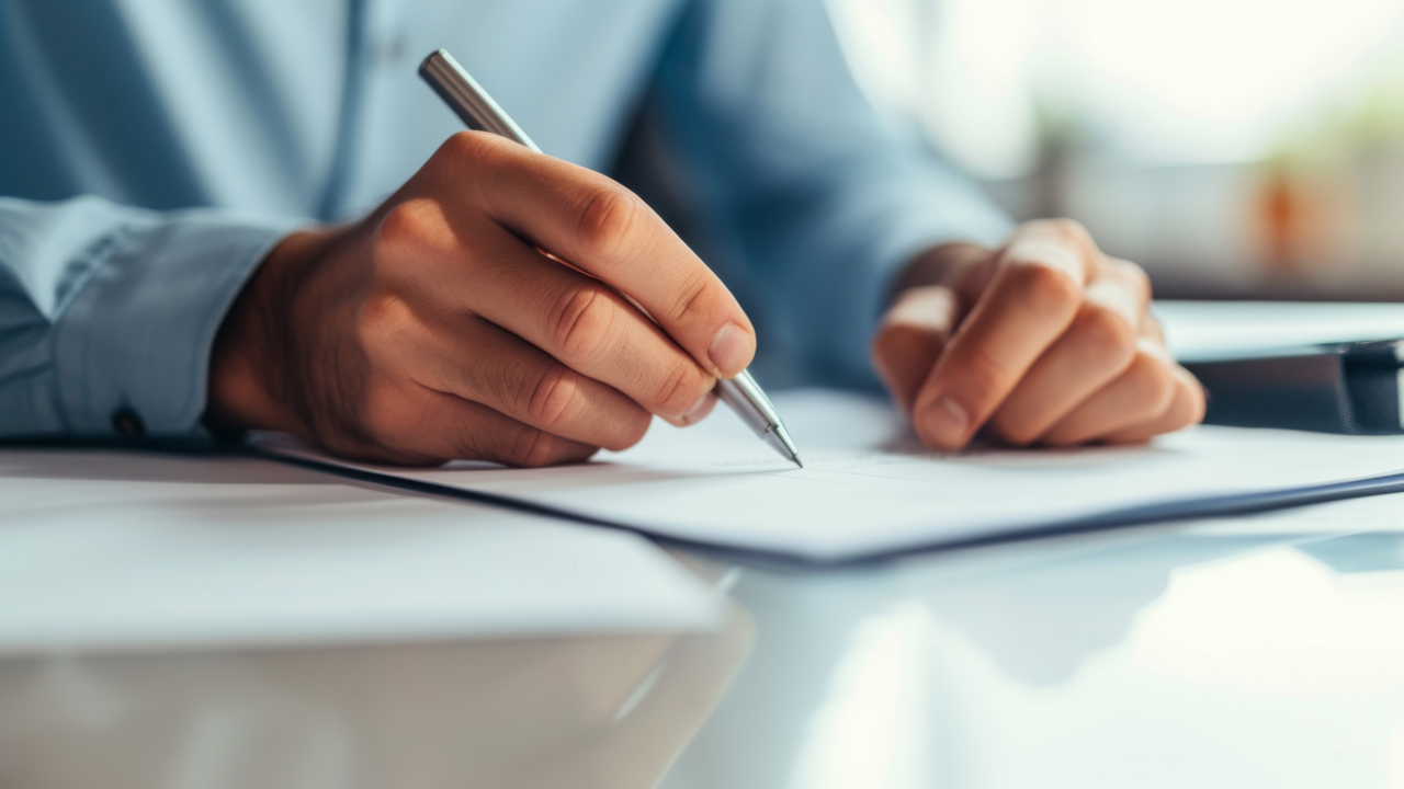 Closeup on hands signing a document