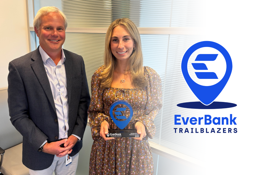 EverBank Builds Trailblazer Award presented to Sabrina Fonda by former EverBank employee, Fontaine LeMaistre.