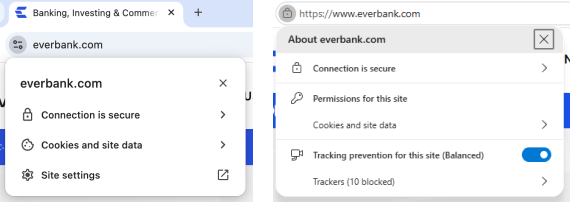 Screenshots showing a secure website URL on Chrome and Edge browsers