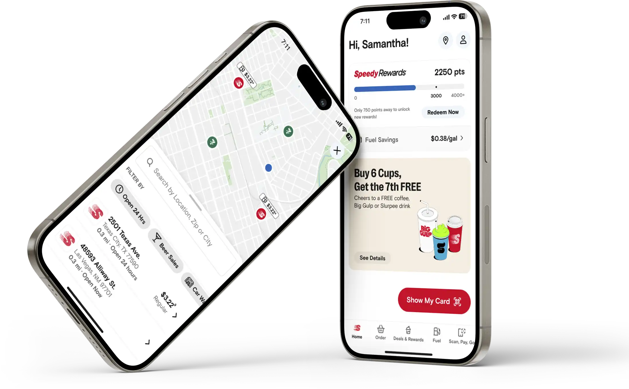 With the speedy app you get special promotions like buy 6 drinks get the 7th free and the ability to see near by speedways and their gas prices.